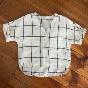 Everlane boxy cut, linen plaid, cuffed sleeve tunic T, size Small